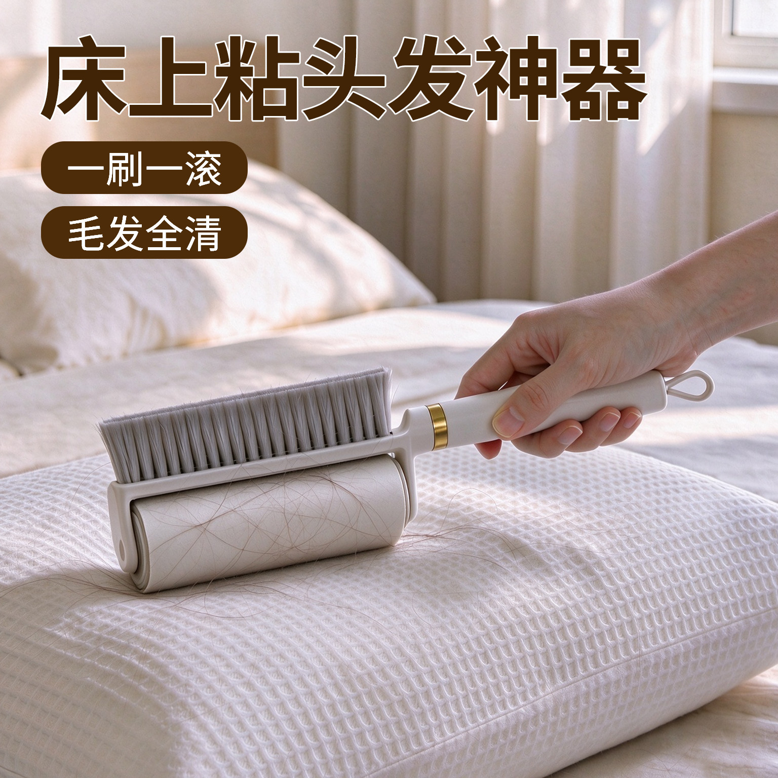 床上头发清理神器先刷后粘