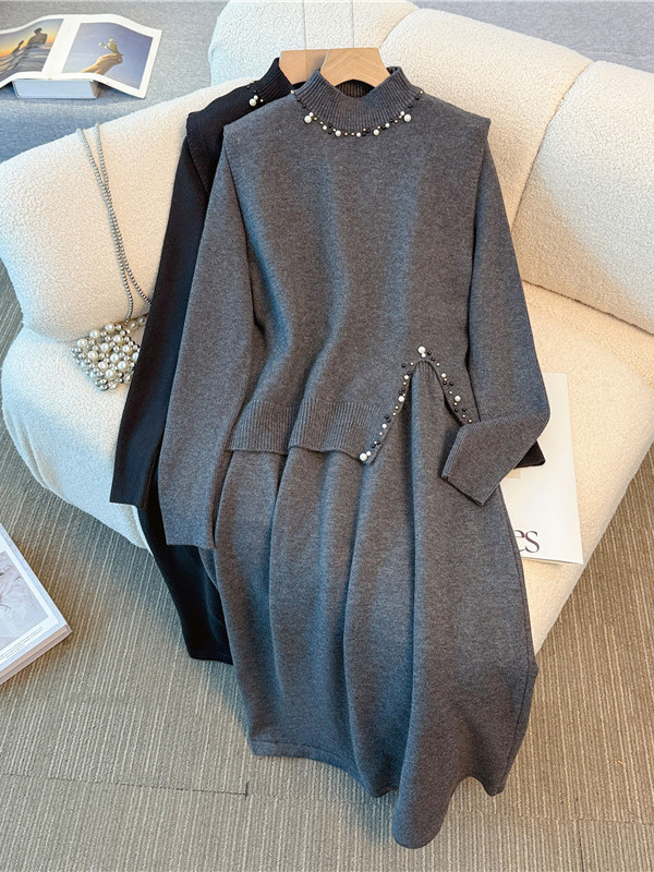 巨好看韩系早秋穿搭套装裙女秋季淡人高知减龄显瘦遮肚子肉两件套