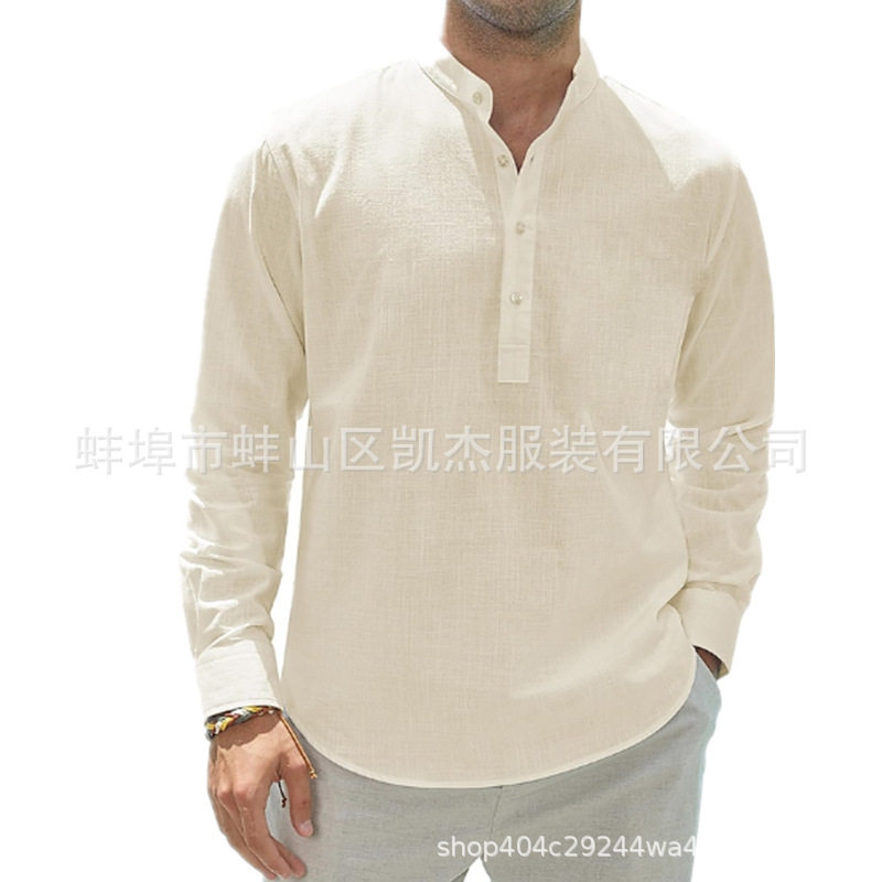 2024跨境春秋季男装衬衫，长袖纯色衬衣男式休闲衬衫