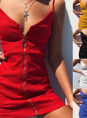 2022ebay亚马逊欧美圆环拉链包臀性感吊带连衣裙2024夏季新款女装