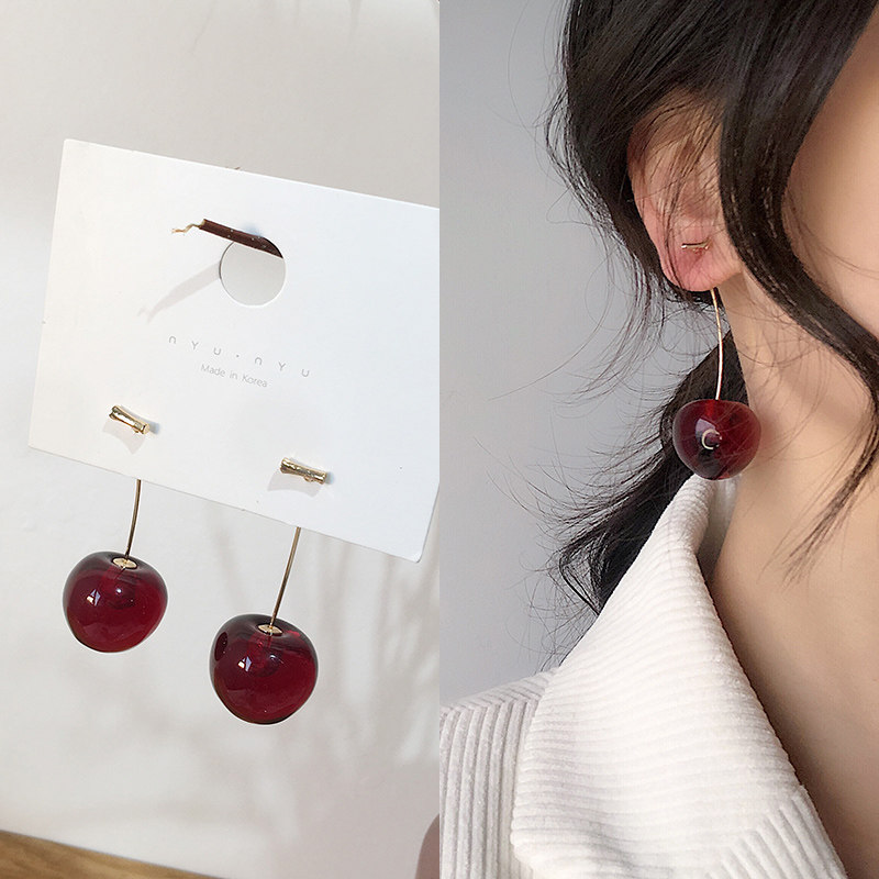 少女红色樱桃车厘子耳环2019新款潮长款气质网红超仙时尚耳钉耳坠