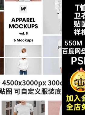 6款时尚卫衣贴图样机图层智能图案TPSD印花服装休闲服饰恤6