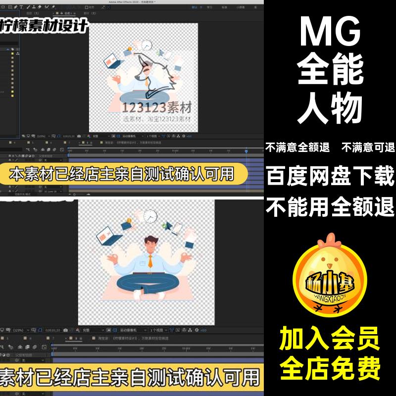 MG动画卡通厉害全能员工作职员修仙放松AE源文件透明MOVGIF素材