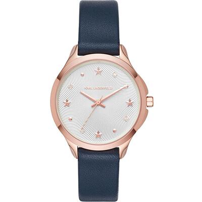 Karl Lagerfeld KL3013 Karoline银Textured表盘皮表带女士手表