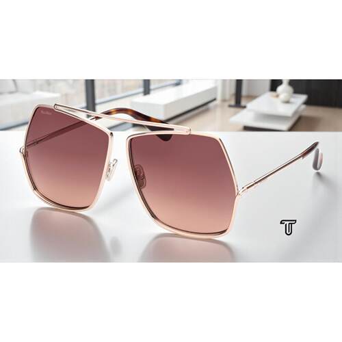 MaxMara MM0006 28F闪亮玫瑰金色渐变棕色金属64女士太阳眼镜