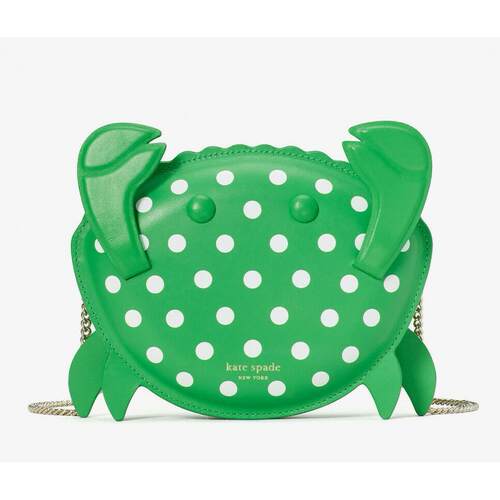 kate spade New York shelly螃蟹斜挎包Polka圆点真皮手拿NWT绿色