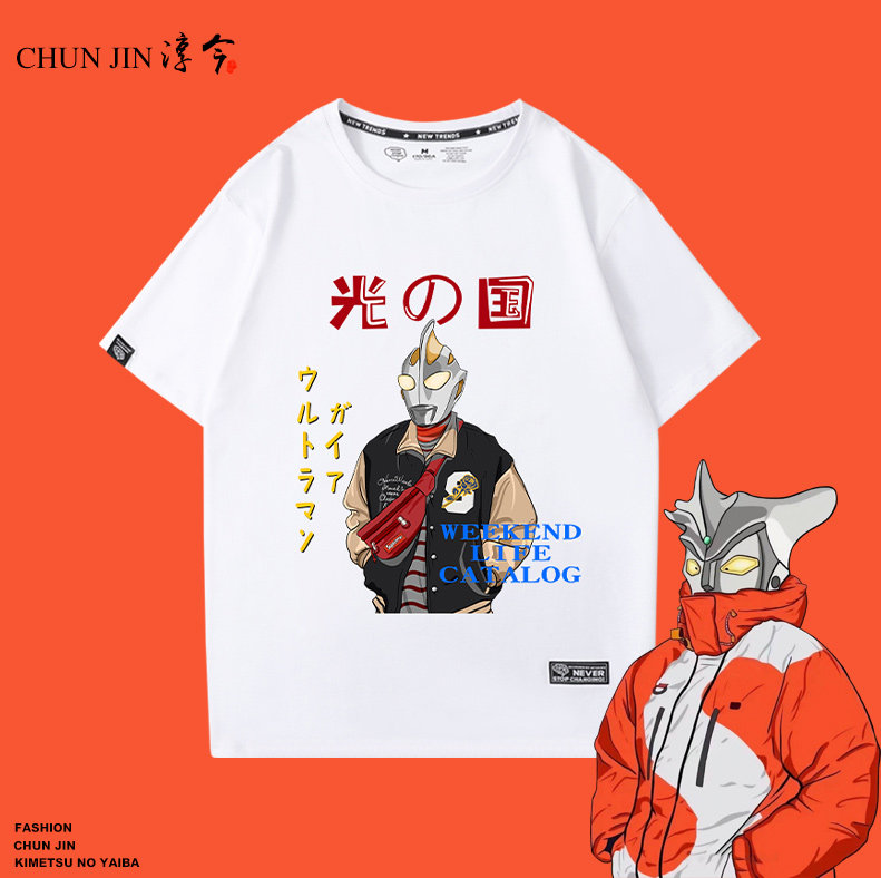 男t恤短袖ins潮牌 光之国兄弟雷欧泰罗奥特曼 圆谷特摄迷短袖t恤