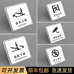 高档门牌定制公共场所视频监控安全出口温馨提示牌由此上下楼带箭头指示牌禁止进入标牌亚克力创意个性定制做