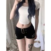 热裤 黑色显瘦弹力简约修身 女2026年夏季 辣妹风低腰铆钉牛仔超短裤
