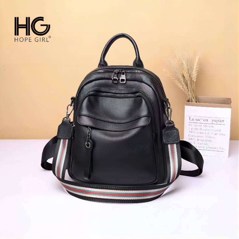 HG真皮双肩包女2022新款时尚高档百搭时尚牛皮女大容量背包高级感