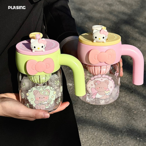 pursing 少女心高颜值玻璃杯耐高温女生家用泡茶杯马克杯带茶仓
