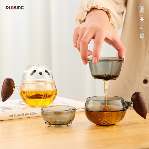 pursing熊猫杯茶杯玻璃泡茶杯茶水分离水杯男女办公室杯茶咖茶具