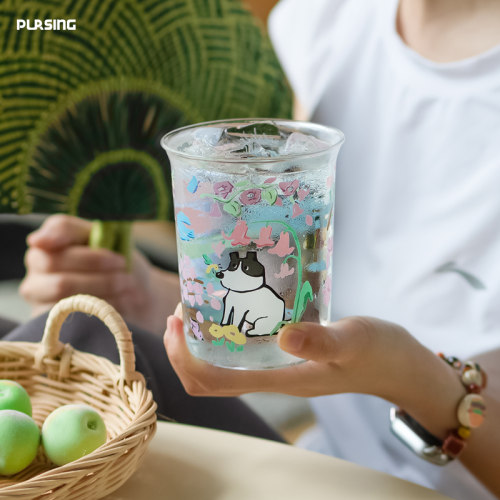 pursing城市彩绘系列翻口杯玻璃水杯美式冷萃冰喝茶水透明耐高温