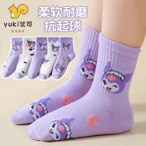 儿童袜子女童春秋季棉质卡通中筒袜女孩库洛米童袜女可爱宝宝花边