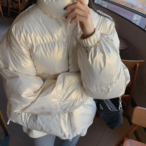 宽松亮面羽绒服女加厚立领面包服