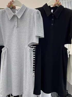 2025夏天新款衬衫连衣裙女polo领显瘦休闲泡泡袖气质短裙高级感潮
