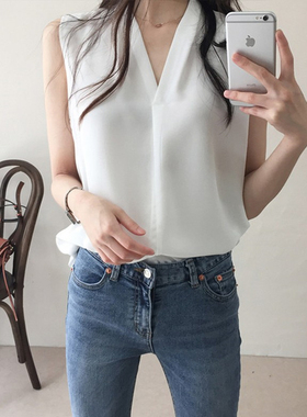 2025新款无袖衬衫女夏宽松设计感小众薄款雪纺打底上衣女洋气内搭