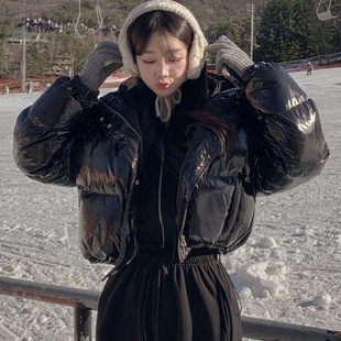 亮面肯豆羽绒服女短款宽松显瘦韩版小个子冬季时尚白鸭绒免洗外套