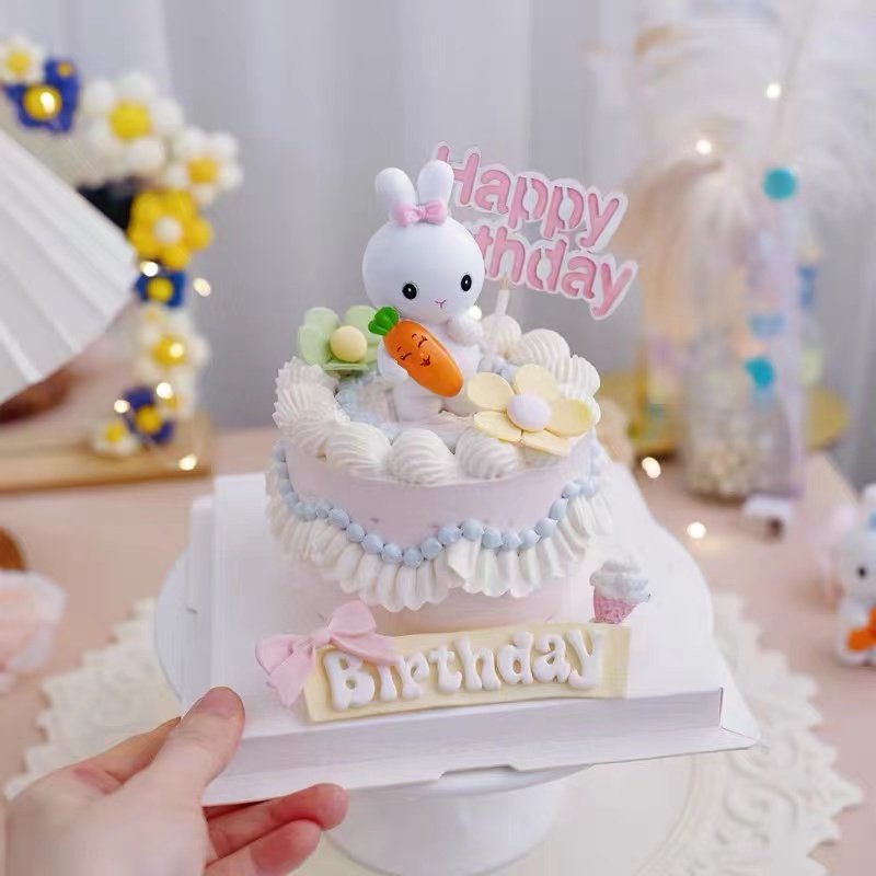网红卡通小兔子蛋糕装饰摆件 田园风胡萝卜儿童生日派对配件插件