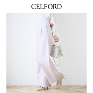 休闲百搭简约宽松高腰阔腿牛仔裤 CELFORD2025早春新品 CWFP251015