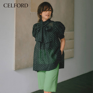 女CWFP232017 抽褶五分短裤 CELFORD春夏 简约百搭高腰修身