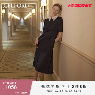 连衣裙CWCO232055 CELFORD春夏新品 简约优雅可拆卸蕾丝领修身