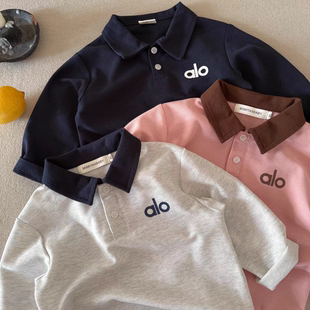 T恤洋气百搭打底上衣 中小儿童宝宝长袖 纯棉男童翻领POLO衫 春秋季
