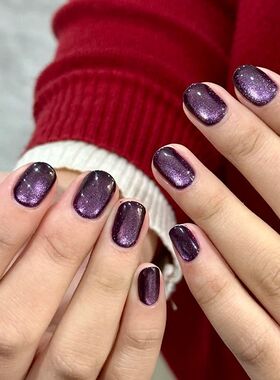 黑加仑紫色猫眼玻璃珠半手工穿戴新款显白高级百搭美甲可拆卸甲片