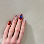 复古风酒红跳色波点猫眼气质法式 显白克莱因蓝雕花ins高级穿戴甲