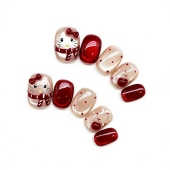 Maxfine卡通KT猫穿戴甲酒红色蝴蝶结美甲贴片可爱少女樱桃甲片