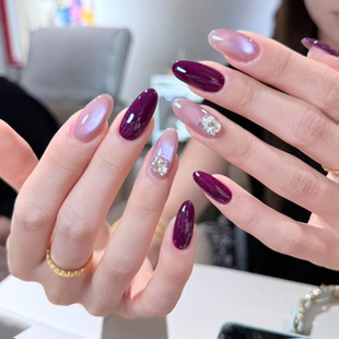 紫色韵味气质显白御姐清冷追光猫眼简约杏仁穿戴甲半手工温柔可拆