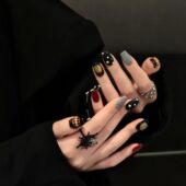 新款 万圣节暗黑小南瓜可爱甜酷辣妹美甲贴片彩绘ins穿戴甲高级