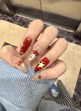 新款猫眼kitty手工穿戴甲纯欲显白气质可爱红色高级ins可拆卸贴片