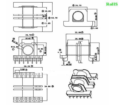 ER39 EC3945双槽骨架外壳磁芯配套卧式7+7针高频变压器电源材料