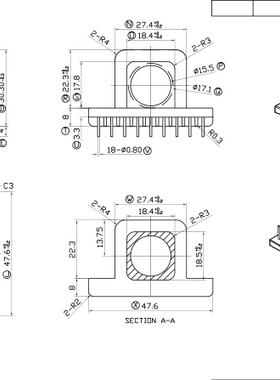 ETD44 ER44双槽骨架外壳磁芯配套卧式9+9针高频变压器材料排距42