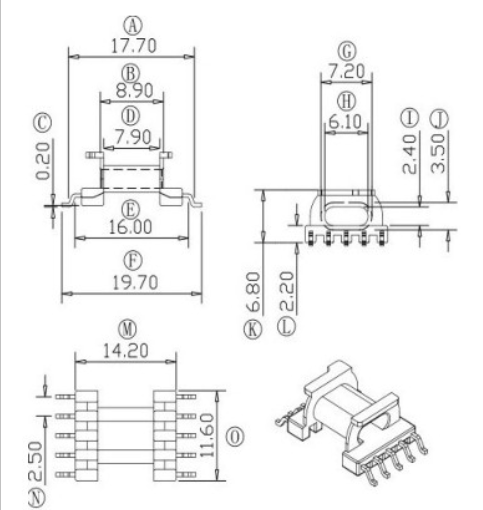 EPC13高频变压器贴片骨架铁氧体磁芯卧式5+5针排距19.7mm