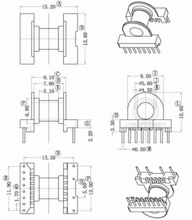 EP13磁芯骨架卧式4+8针高频变压器电源材料 可代开研磨气隙