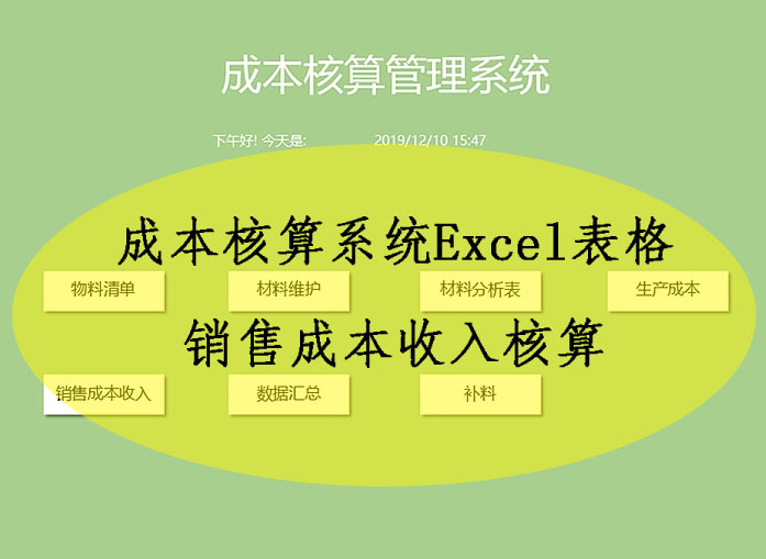 成本核算系统Excel表格模板产品生产成本销售成本收入核算
