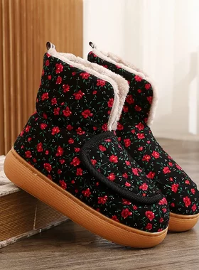 老人冬季加绒加厚保暖棉鞋鞋子防滑包跟厚底棉拖鞋妈妈鞋冬天家居