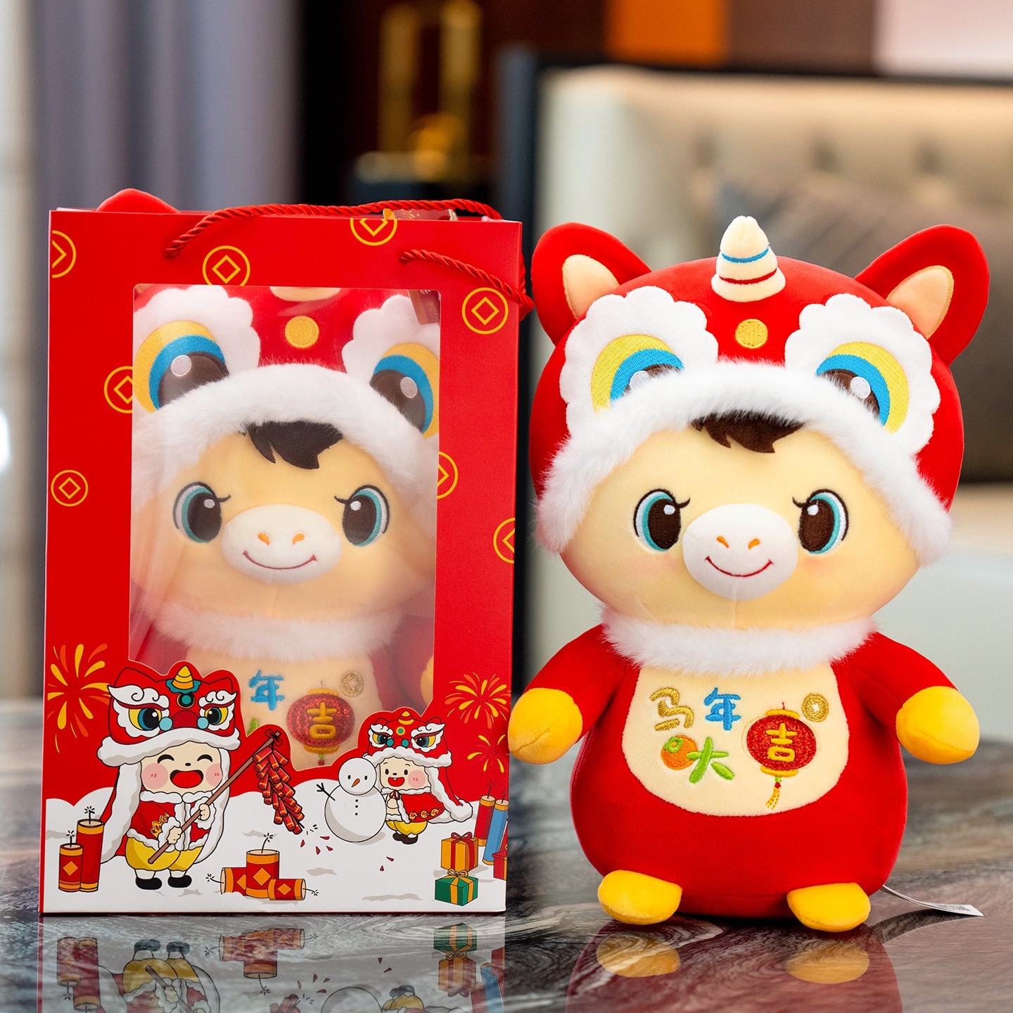 可爱醒狮小马玩偶马年吉祥物公仔