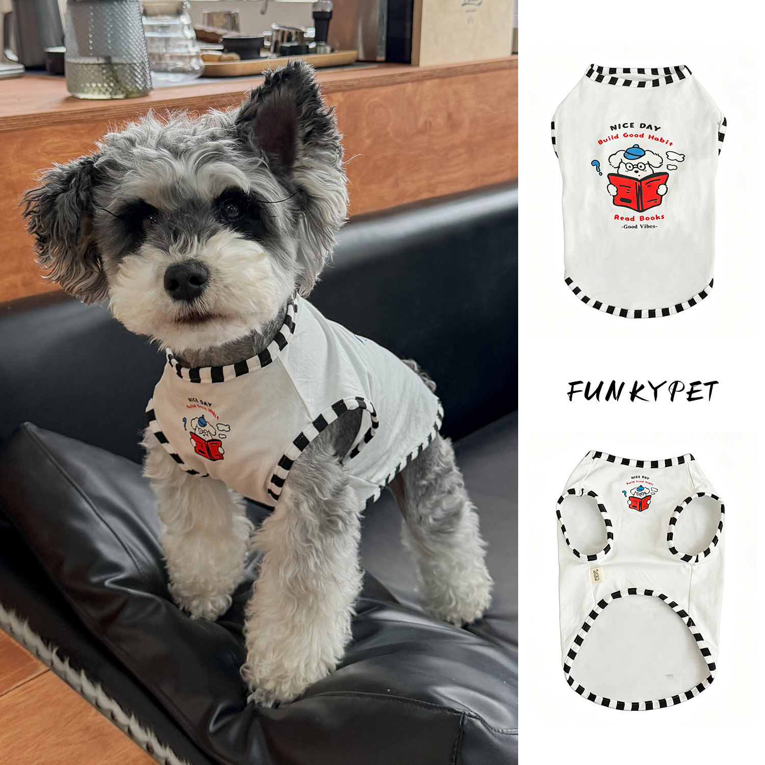 可爱宠物狗狗衣服春夏薄款小型犬条纹无袖背心多巴胺风猫咪服装潮