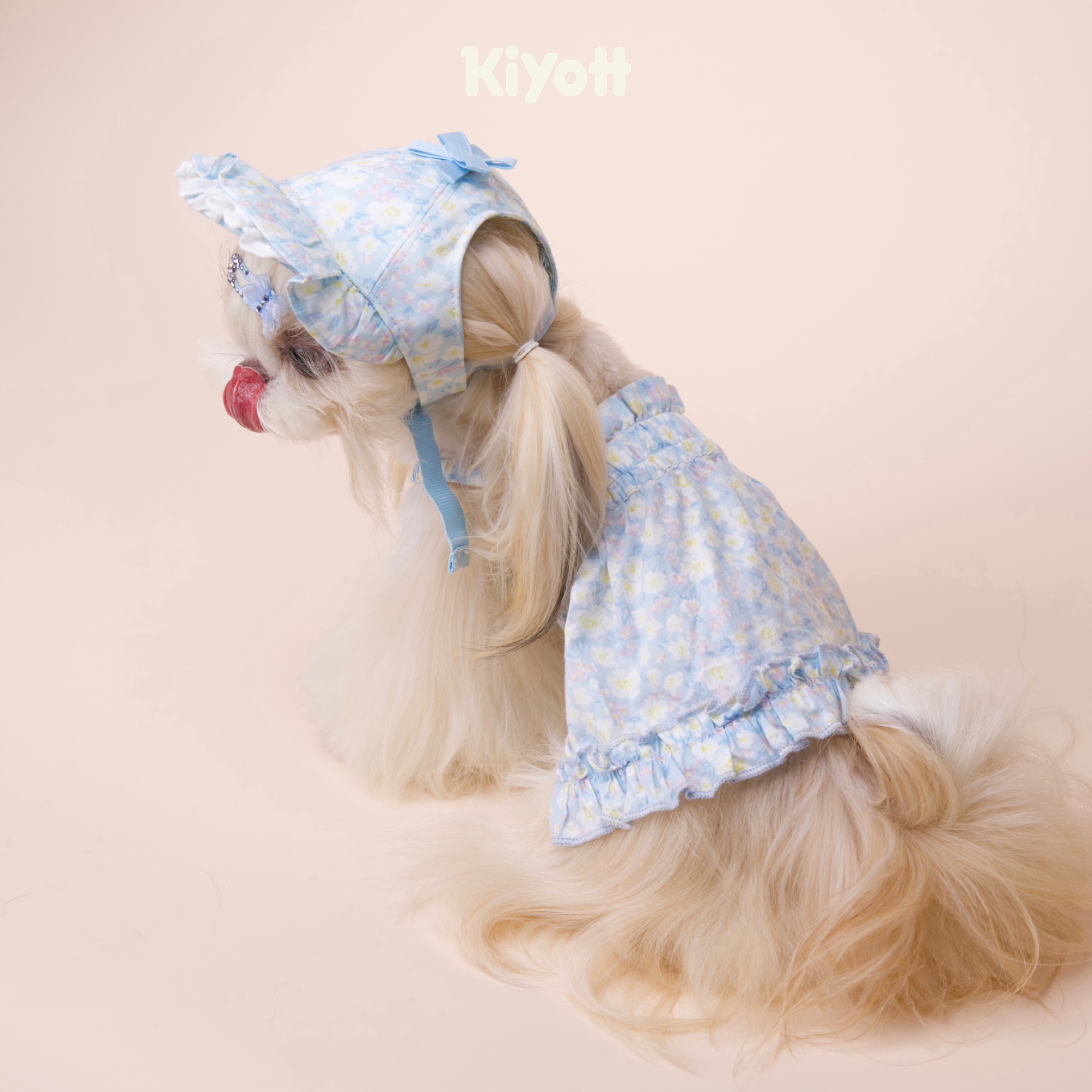KIYOTT 莫奈花园蓝色碎花裙网纱夏薄款舒适透气狗狗服装宠物