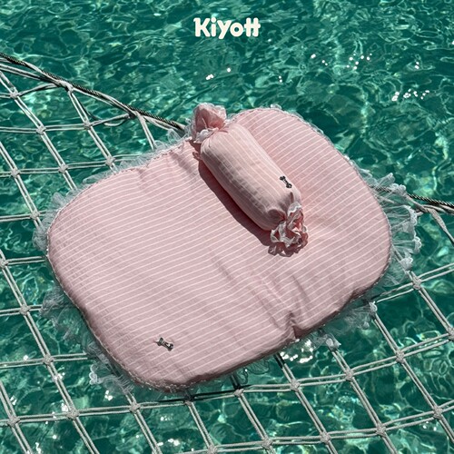 KIYOTT 条纹蕾丝睡垫糖果枕粉色宠物狗狗舒适夏款可拆卸