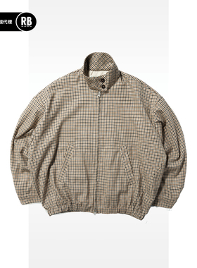 SOFT CONTAINER 格纹精纺羊毛哈灵顿夹克立领外套RADIANCE-Blue