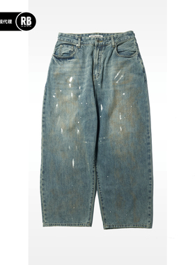 SOFT CONTAINER 洗水做旧复古丹宁阔腿画家牛仔裤RADIANCE-Blue