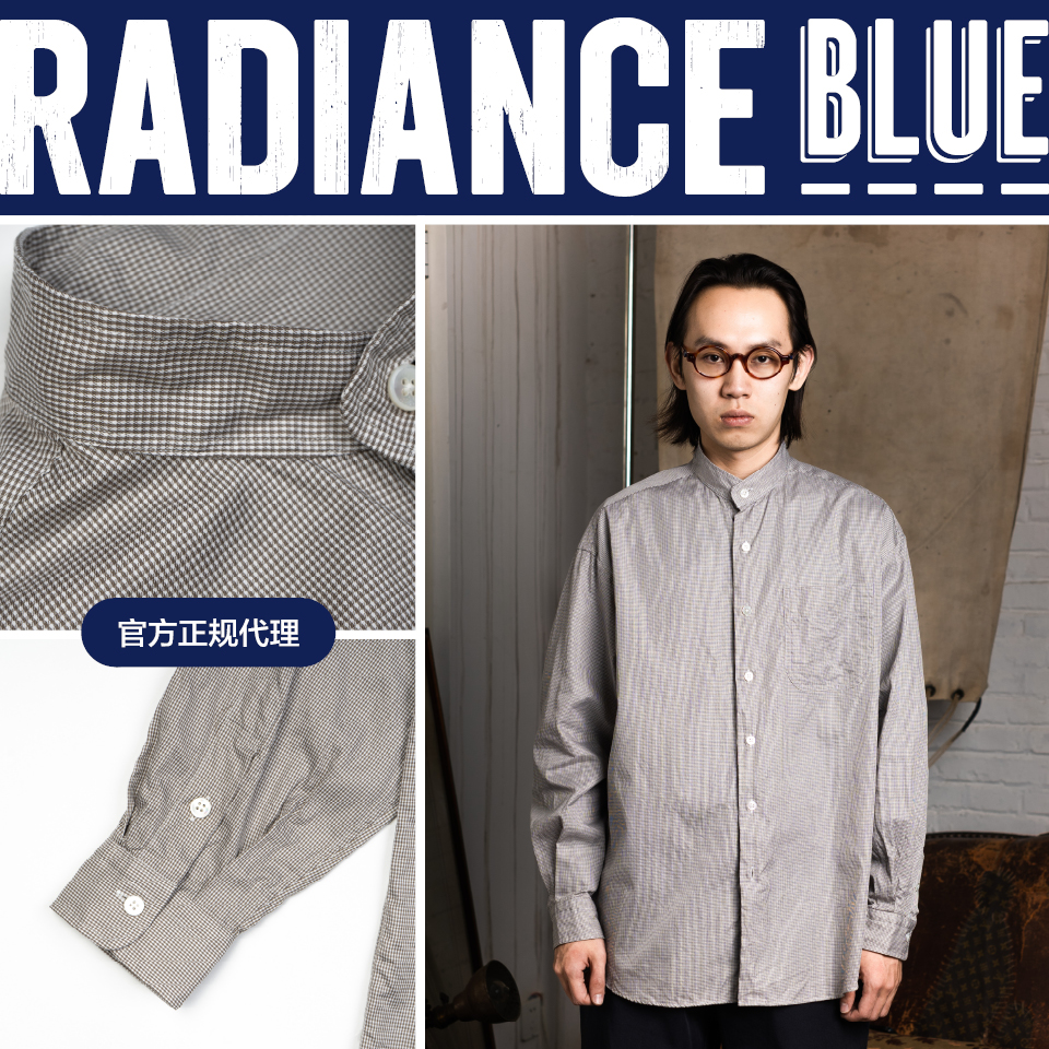 PORTER CLASSIC秋冬新品瑞士棉宽松立领格子衬衫男RADIANCE-Blue