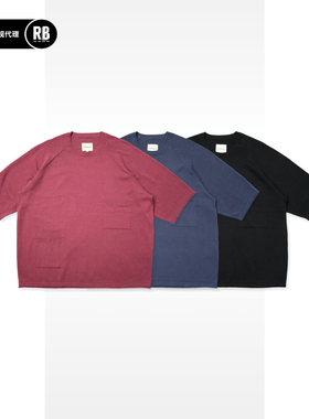 NOSALIGIA 新品汉麻棉针织宽松插肩TEE男RADIANCE-Blue