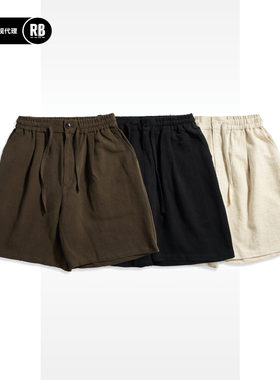 NOSALIGIA 春夏新品亚麻棉混纺打褶短裤男RADIANCE-Blue