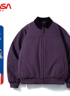 NASA秋冬美式圣达菲紫色工装厚外套底特律棉衣翻领夹克加厚棉服男