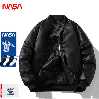 水洗PU皮衣夹克立领宽松